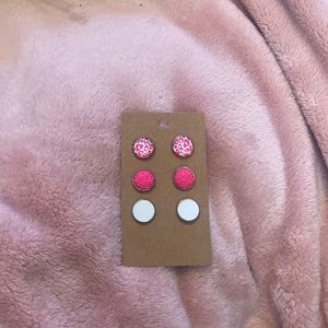 Pink cheetah print earrings , pink sparkly earrings and white earrings